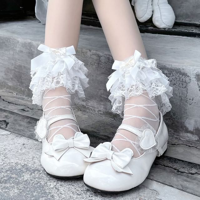 Sheer Lace Trim Socks Bow
