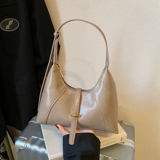 Faux Leather Buckled Strap Shoulder Bag