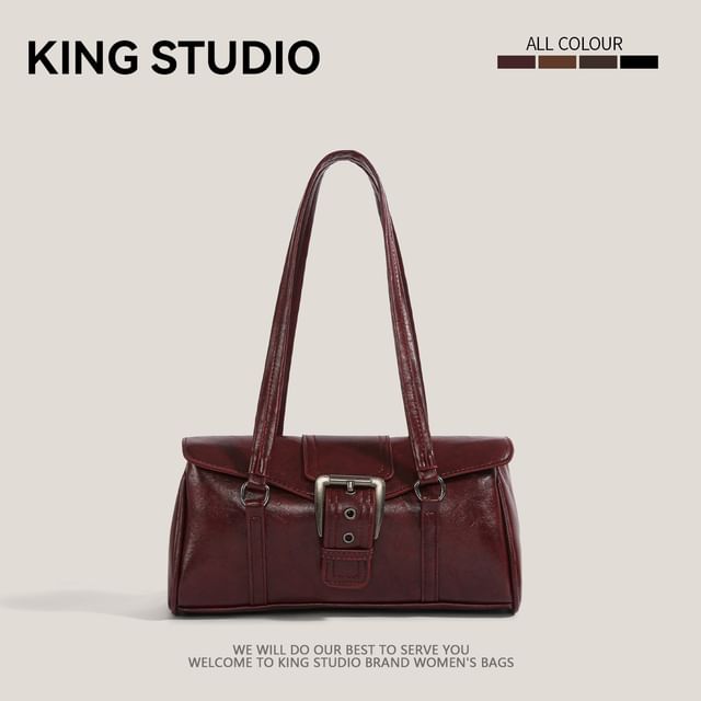 Plain Buckled Faux Leather Shoulder Bag