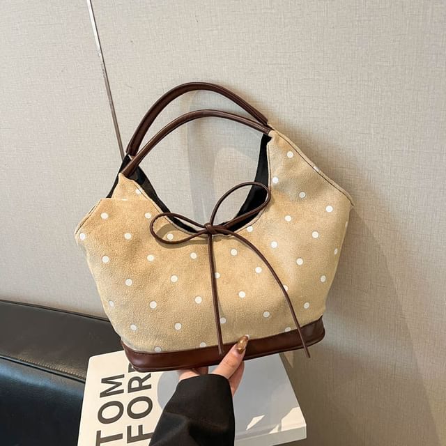 Faux Suede Polka Dot Print Shoulder Bag