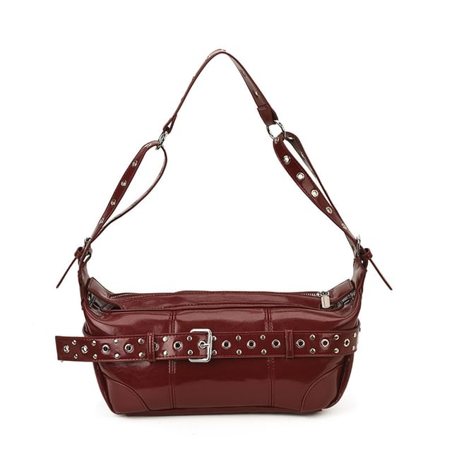 Grommet Belted Patent Leather Shoulder Bag