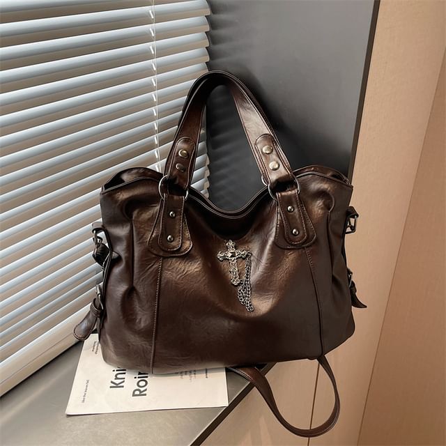 Cross Studded Crossbody Tote Bag