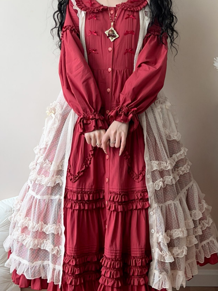 Bunny Beige Pattern Ear with Overdress Polka-dot Lolita Ruffled Hood