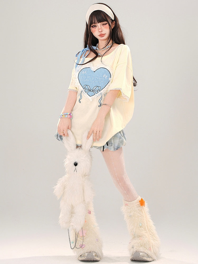 ブルーディテールスカート チェック柄 バブル ボウノット