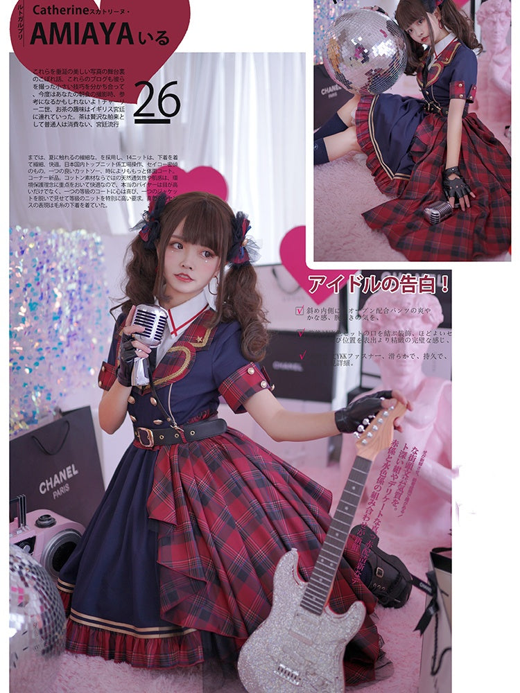 Idol Lolita – Roter karierter Gürtel mit Zugschnalle