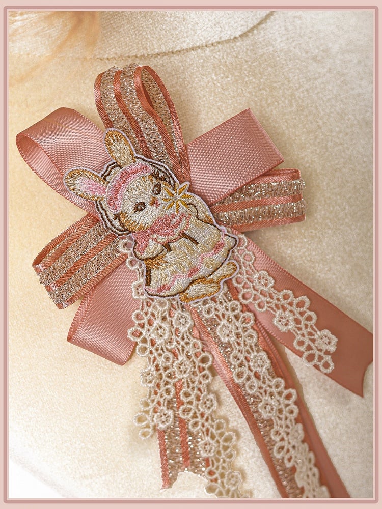 Kawaii Pink Rabbit Embroidery Brooch Pin - Alice Girl