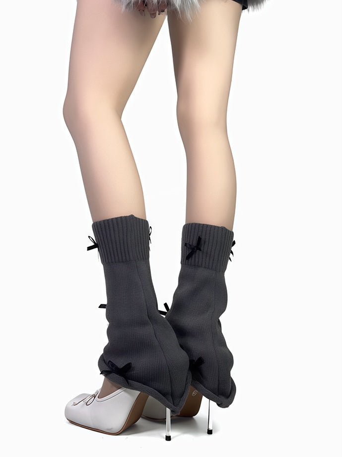 4色のリボン付きレッグウォーマー