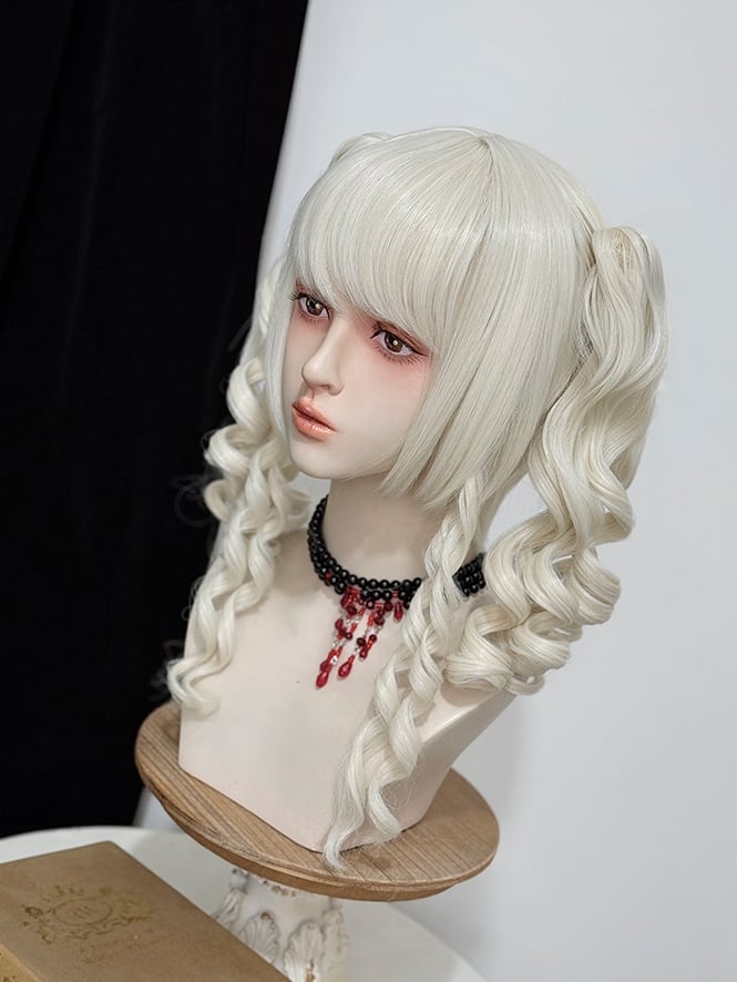 ローマンブロンドの前髪ウィッグ カール + ポニーテール 爪付き 2つ 48cm