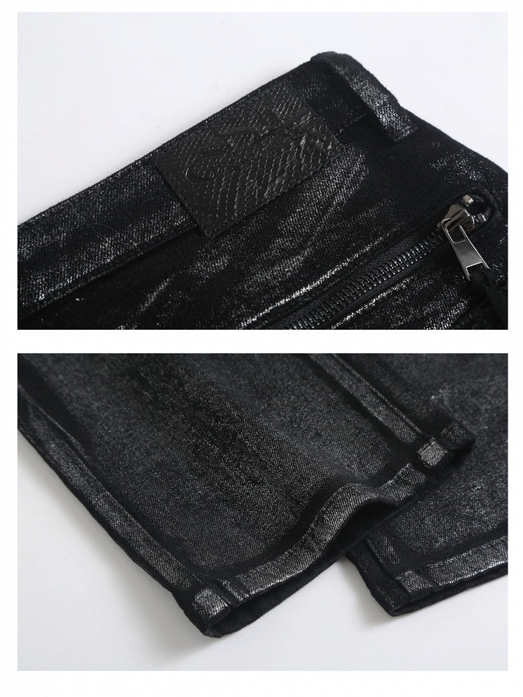 Visual Style Black Distressed Dragon Scale Theme Jeans - CroixDragon