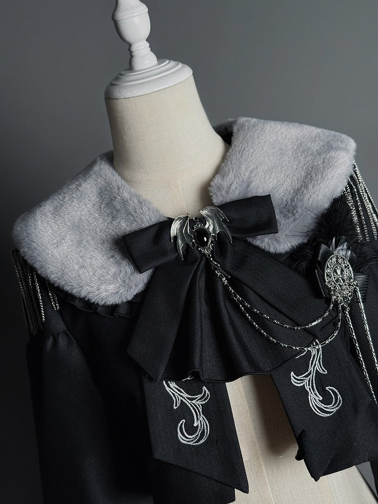 Lolita Coat Collar Sleeves Leg-of-Mutton Black Faux with Fur Gothic Detachable