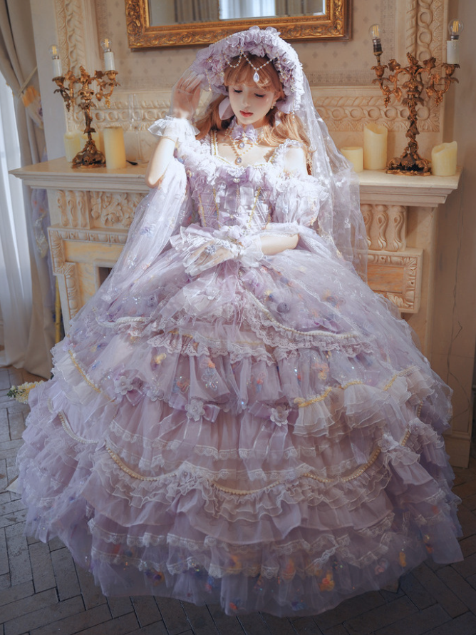 Bead Gorgeous with Sequin Hime Dress Hanayome Plus Length and Accents Floor Sizes Available Lolita Purple