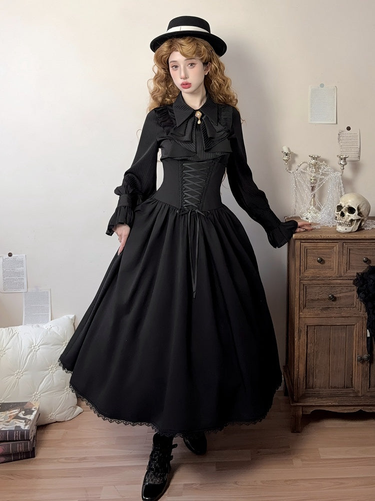 Black Elegant High Waist Boned Skirt Super Reversible Lolita