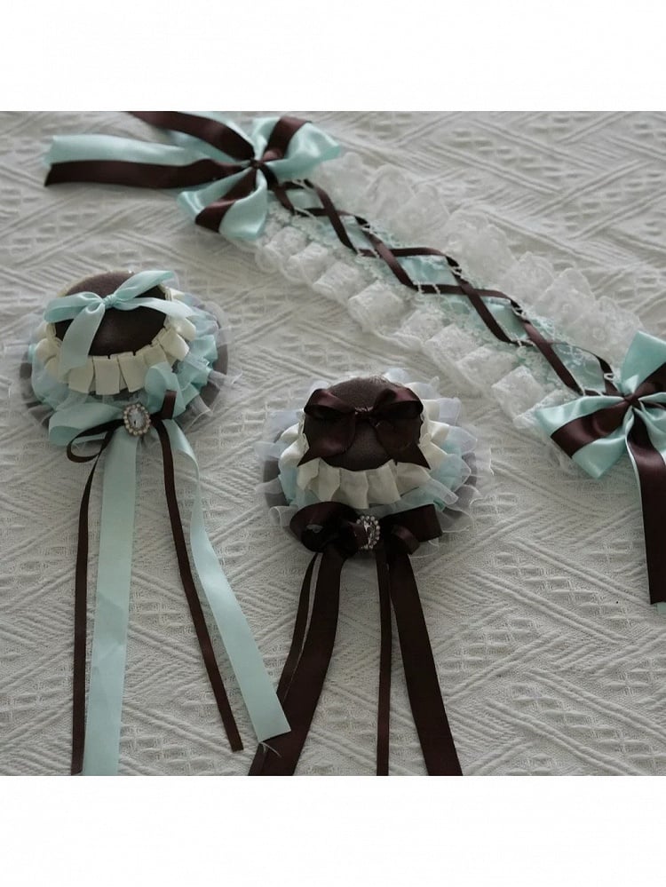 Mint Green Lolita Bow Hairband Lace Trim