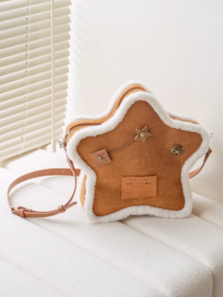 Feel A Metal And In Vintage Brown Small-Sized Plush Pins Star-Shaped 2-Way Backpack With Labels