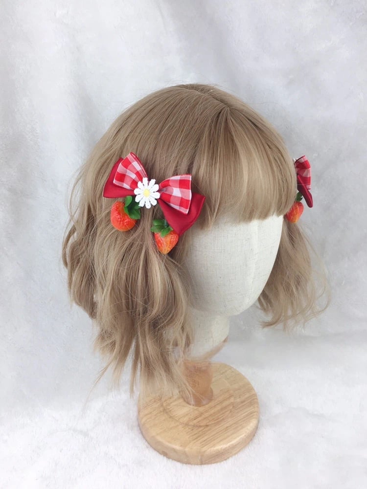 Gingham Hair Tie (2 Pieces) Strawberry Set
