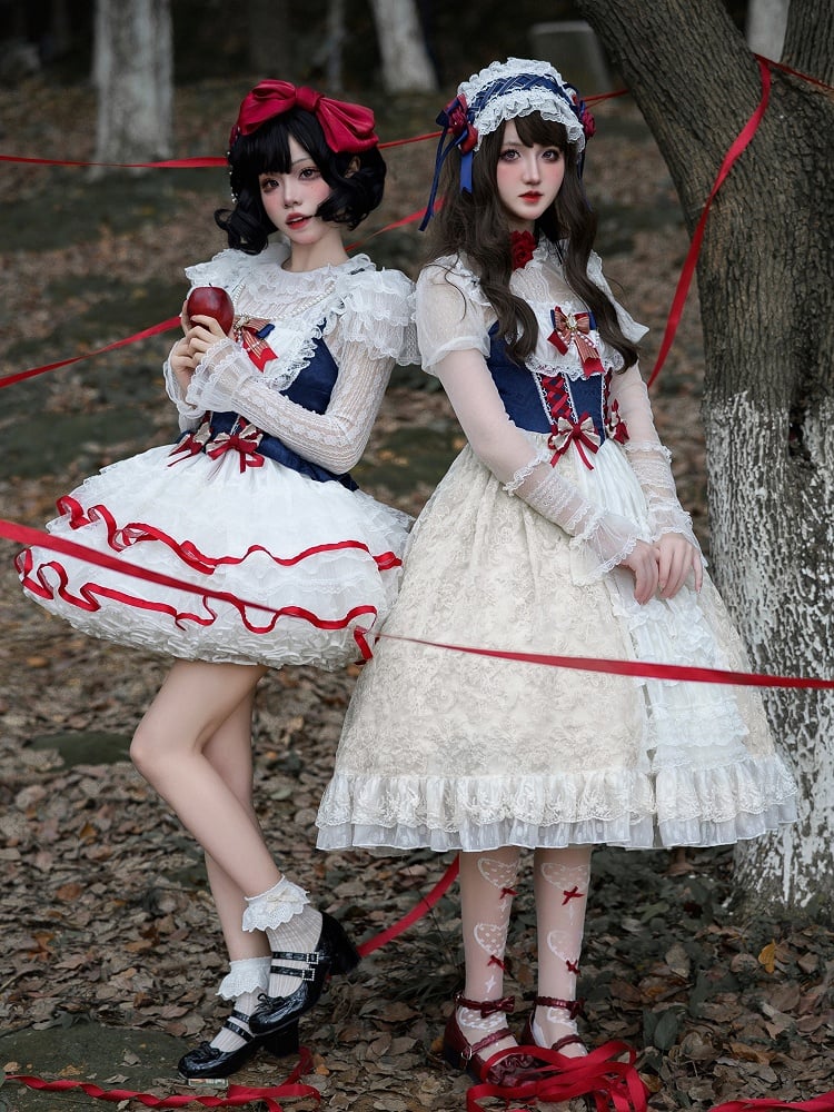 Inspired Version Dress Lace White Lolita Cute Ruffle Multi-Layered Short Snow JSK