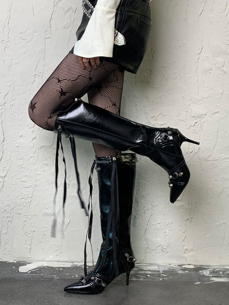 ブラックダークゴシックスター柄くり抜きタイツ