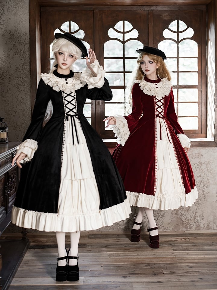Sleeves OP Beige Velvet Hairclip Bowtie Bell Bow and Lolita Elegant Black + Winter