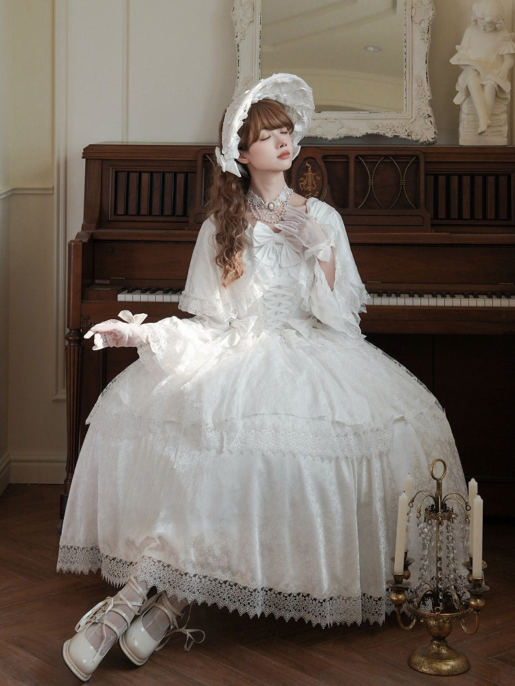 White Elastic Waist Rosette Fabric Lolita Underskirt