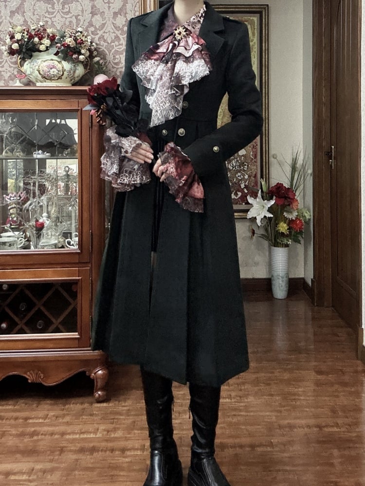 Dunkelgrüner Ouji Fashion Lolita Gothic Prince Winter Wollmantel