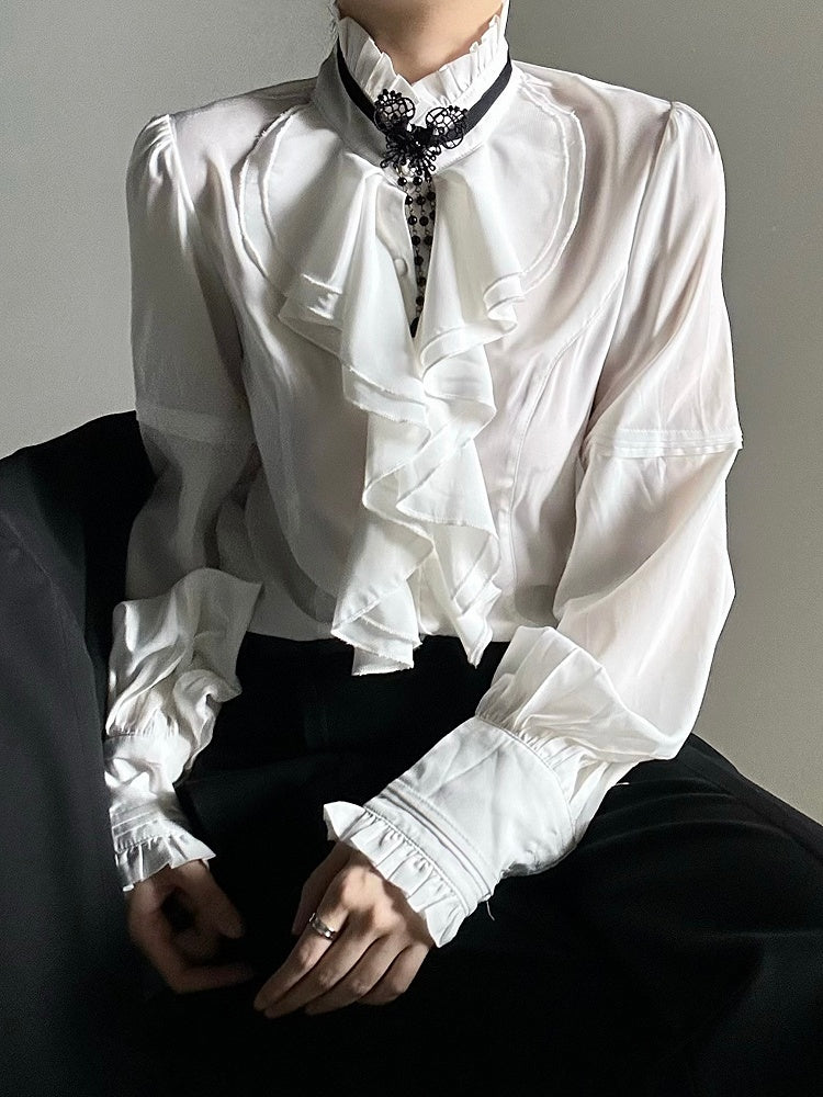 Elegant Choker Teardrop Ouji Necklace Bead Black Pendant Flower Chains with Lace Lolita