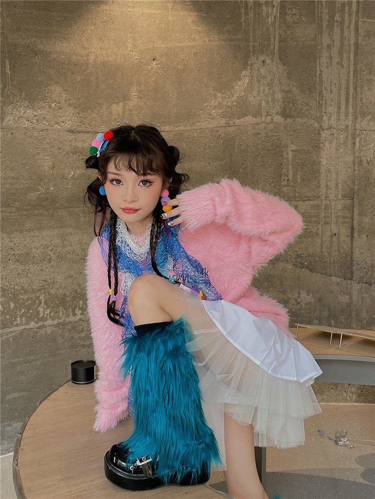 Blue Peacock Shaggy 20CM/30CM/40CM Warmers Leg Y2K