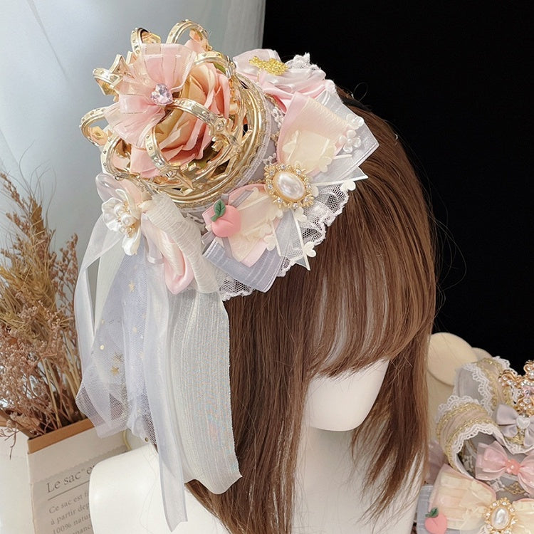 Hat Bowknot Mini PinkGray Peach Decorated Crown