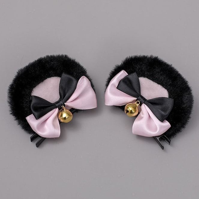 Bear and Bow Clips Bell Cute Ear Plush Colors Lolita Hair 6 Decorated