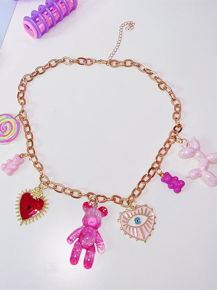 Golden Eye Necklace Y2K Candy Dog Heart Bear Starfish/Evil Chain Balloon With Charms