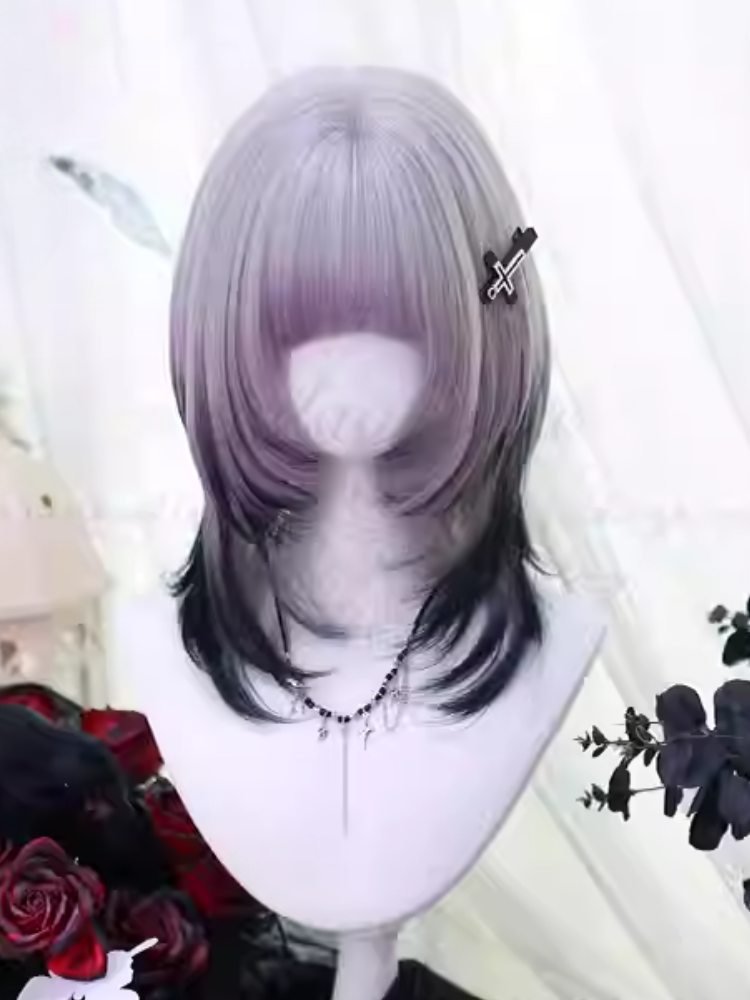 Purple and Black Ombre Above Bust Length Wigwith Full Bangs