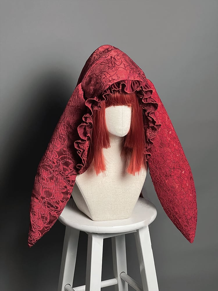 Oversized Black Bunny Red White / Hood Ears