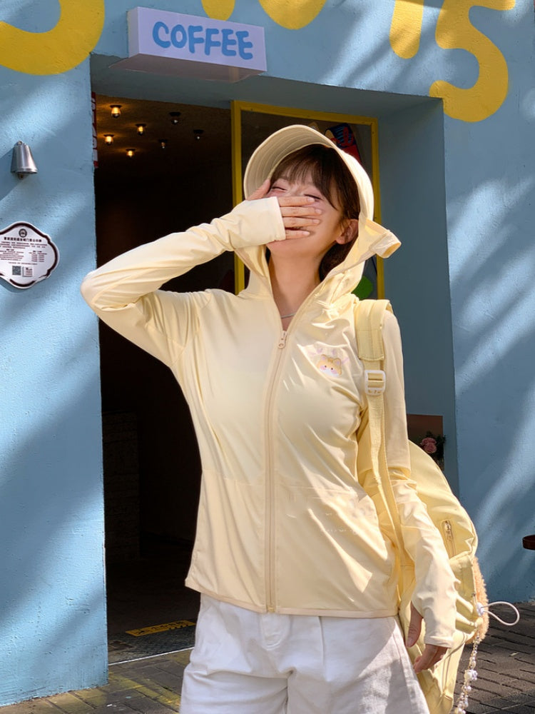 Apricot Kitty Print Loose Sun Protection Jacket