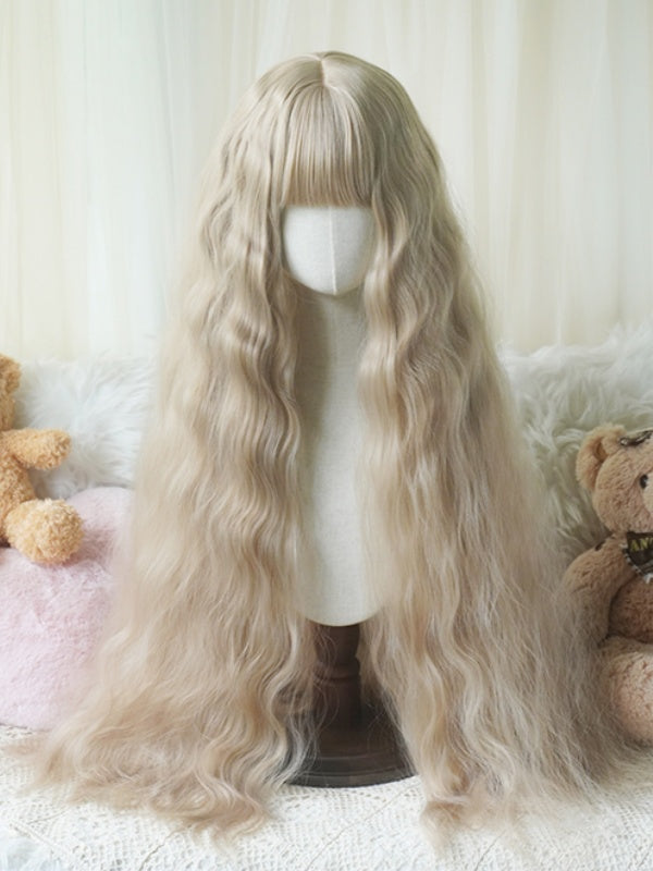 Karamell/Blond/Orange/Hellblond, hüftlange, lockige Perücke mit vollem Pony