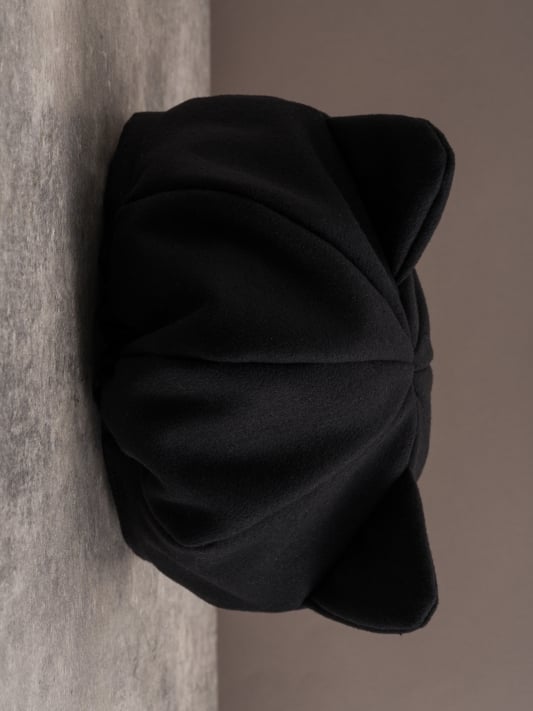 Black Applique Beret Pin Gothic Hat Bone Ear Skeleton Plush Decorated Design Cat