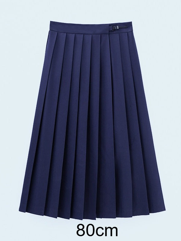 Navy Blue High Waist JK Pleated Long Skirt - Lan Jian Chuan