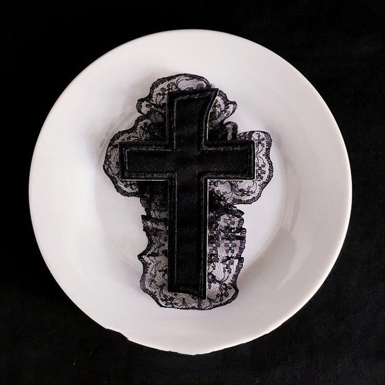 Trim Lace Hairclip Cross Black/White