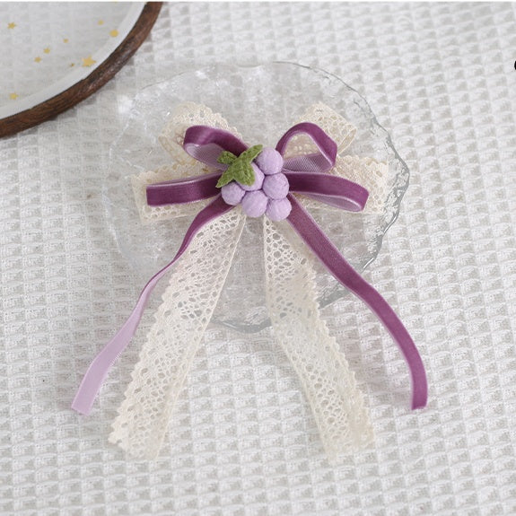 Hairclip - Cotton Decoration Lace Lolita With Bowknot Grape Sweet thread