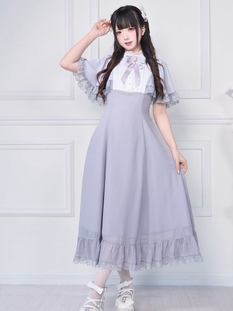 Brosche Jirai Kleid Kei Weiße Spitze Detailliert mit Grau Bowknot Kostenlose