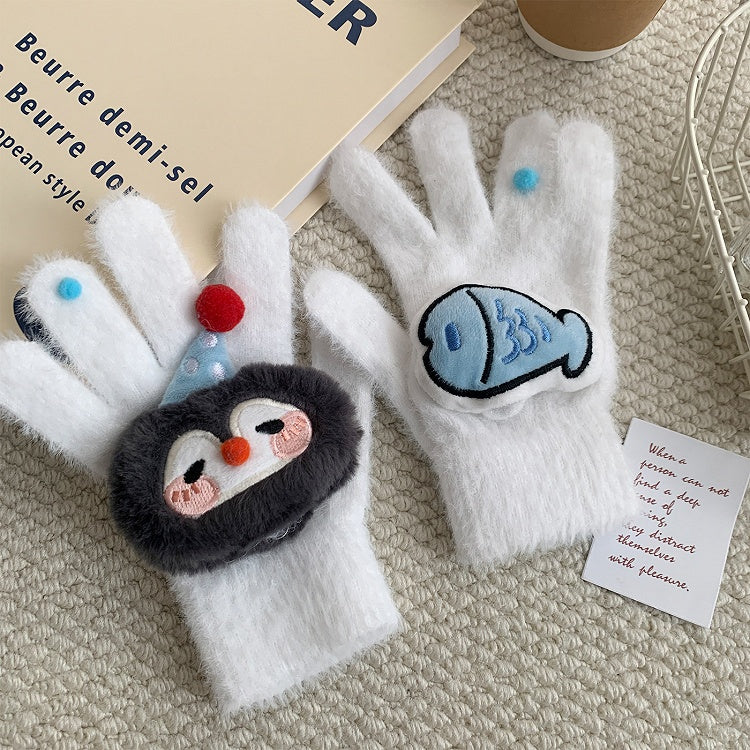 Faux (2 Fur Colors) Gloves Penguin Fish