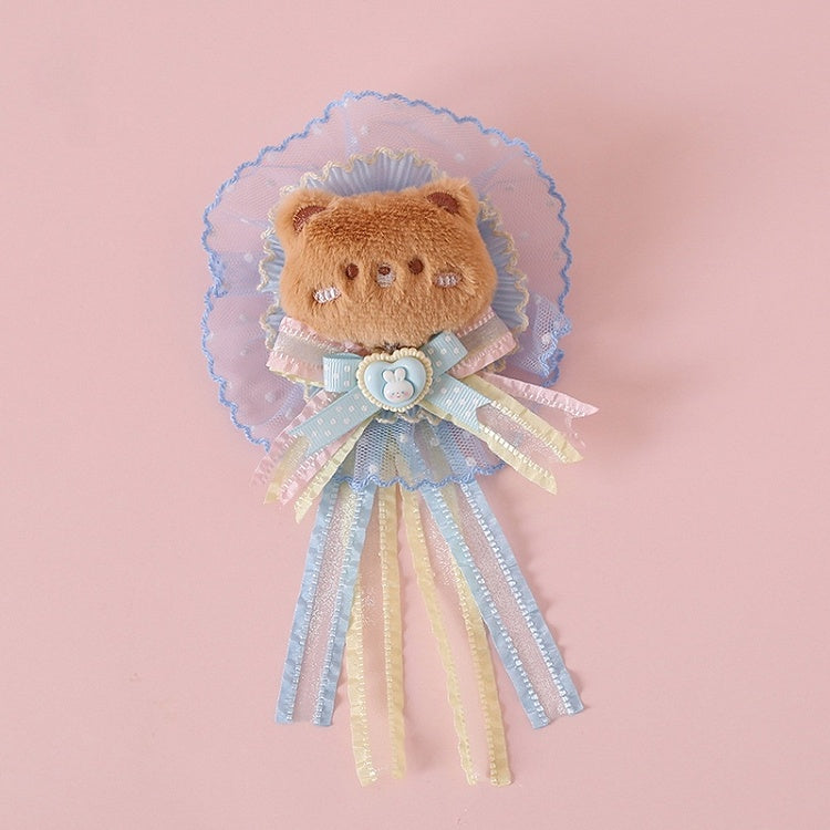 Lace Bowknot Soft Plush Blue With Hairclip Bear Cute
