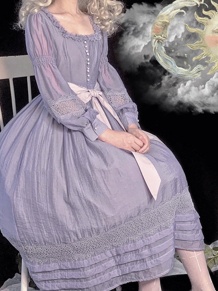 Purple Square Neck Classic Lolita Long Sleeve OP