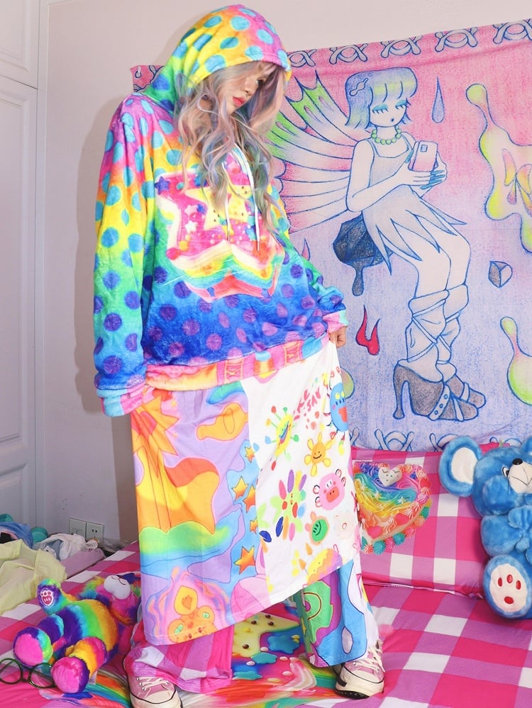 Polka-Dot Buntes Flanell Y2K Muster Hoodie Print Stern