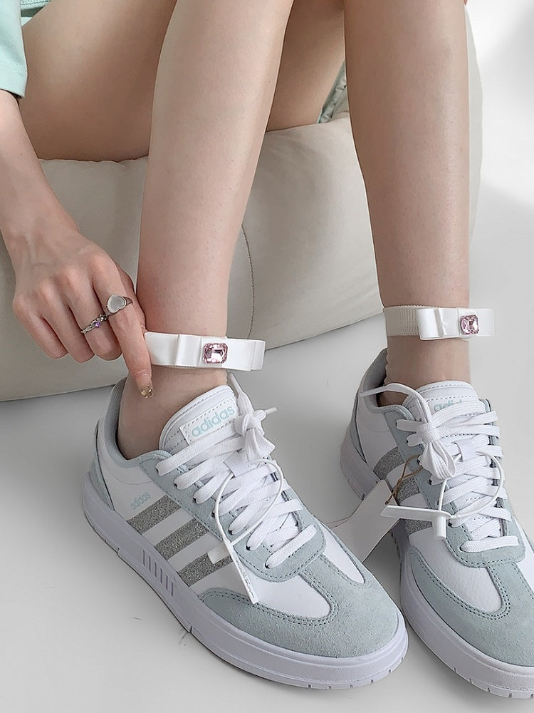 Socks Design Decorated Rhinestone Bowknot White