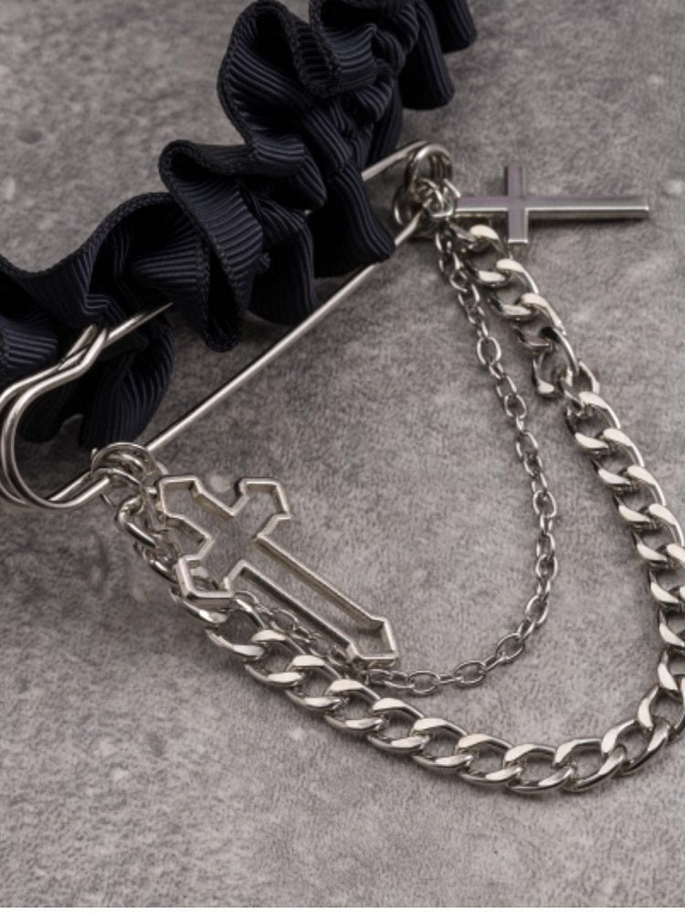 Ruffle Black Pin Decorated Cross KC Design With Trim