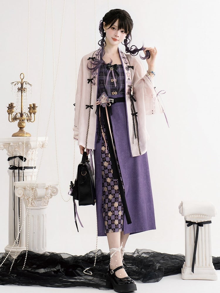 Pink Morden Hanfu Elements Moon Rabbit Embroidery Outerwear with Lace & Bowknots - Luo Xiu Dong Xiang