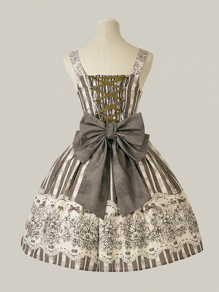 Blue/Brown/White/Light Pattern Train Brown Floral Bow Lolita