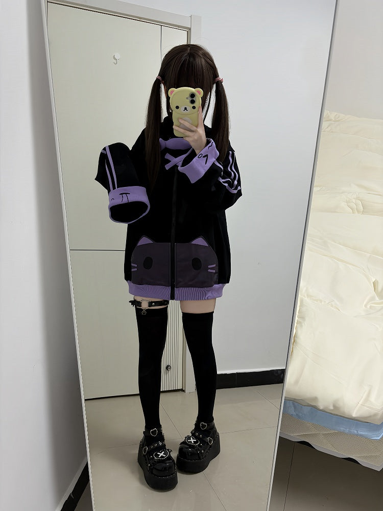 Jacket - Purple Black Decor Cotton Fish