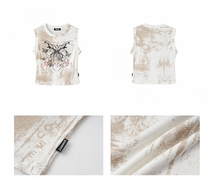 Top Fit Tank Y2K Schmetterlingsdruck Slim Weiß