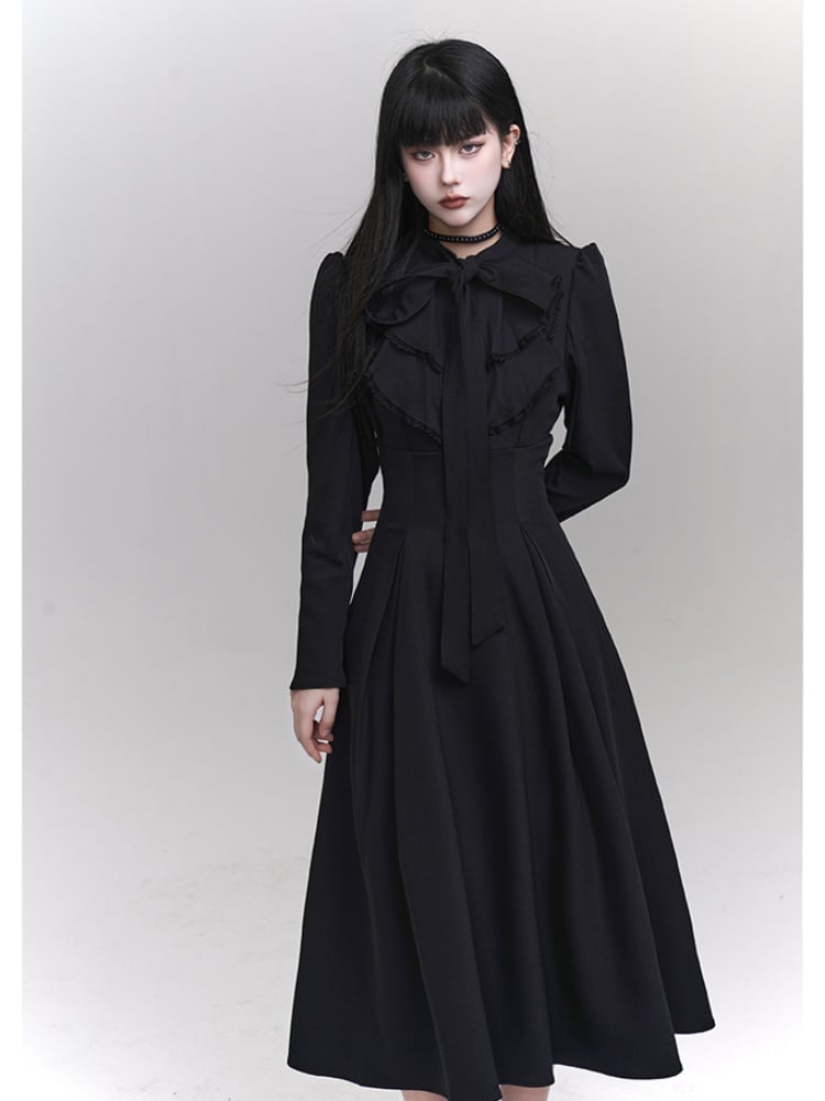 Gothic Black Jablt Collar High Waist Dress