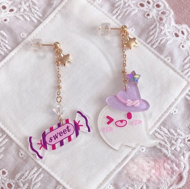 Candy Ear and Star Charms Ghost Purple Studs with